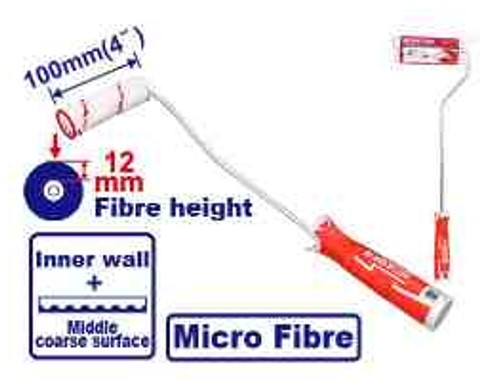Mini Cylinder Brush 100mm/4", Micro Fibre, 12mm Height, Inner Wall, Roller